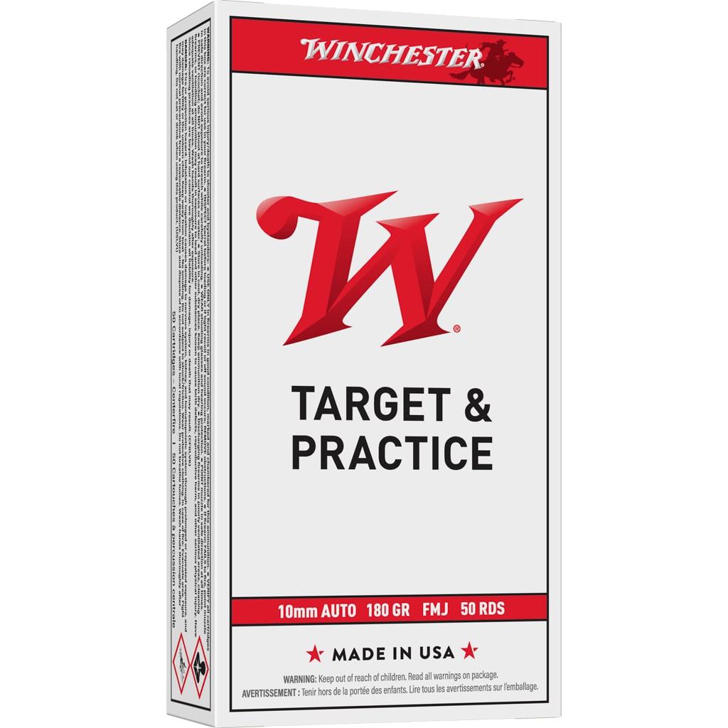 Winchester Target Handgun Ammunition 10mm Auto 180 gr. FMJ 1080 fps 50/ct Picture of Winchester Ammunition USA 10mm 180 gr. FMJ 50RD