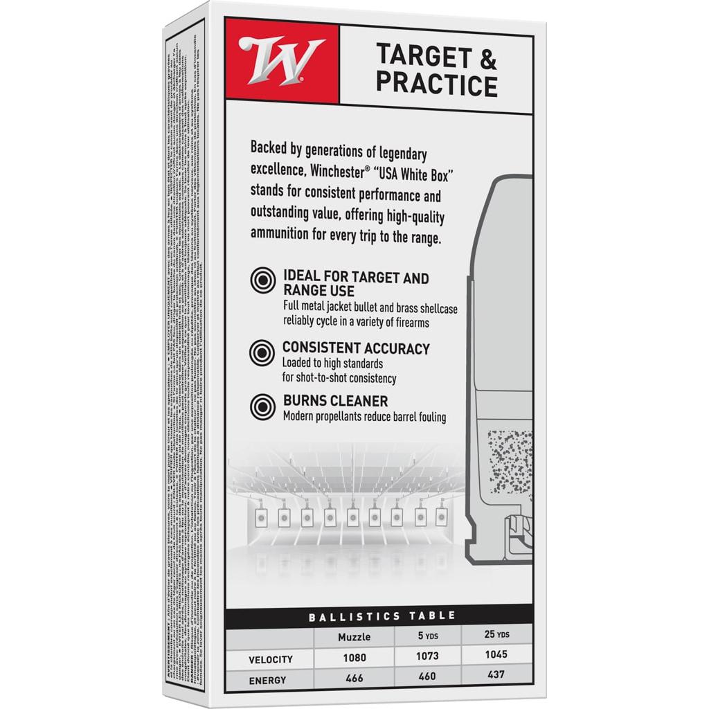 Winchester Target Handgun Ammunition 10mm Auto 180 gr. FMJ 1080 fps 50/ct Picture of Winchester Ammunition USA 10mm 180 gr. FMJ 50RD