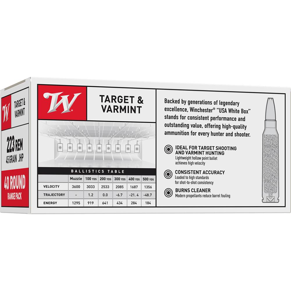 Winchester USA Rifle Ammunition .223 Rem 45 gr. JHP 3600 fps 40/ct Picture of Winchester Ammunition WN GOV 223REM 45GR JHP 40/BX