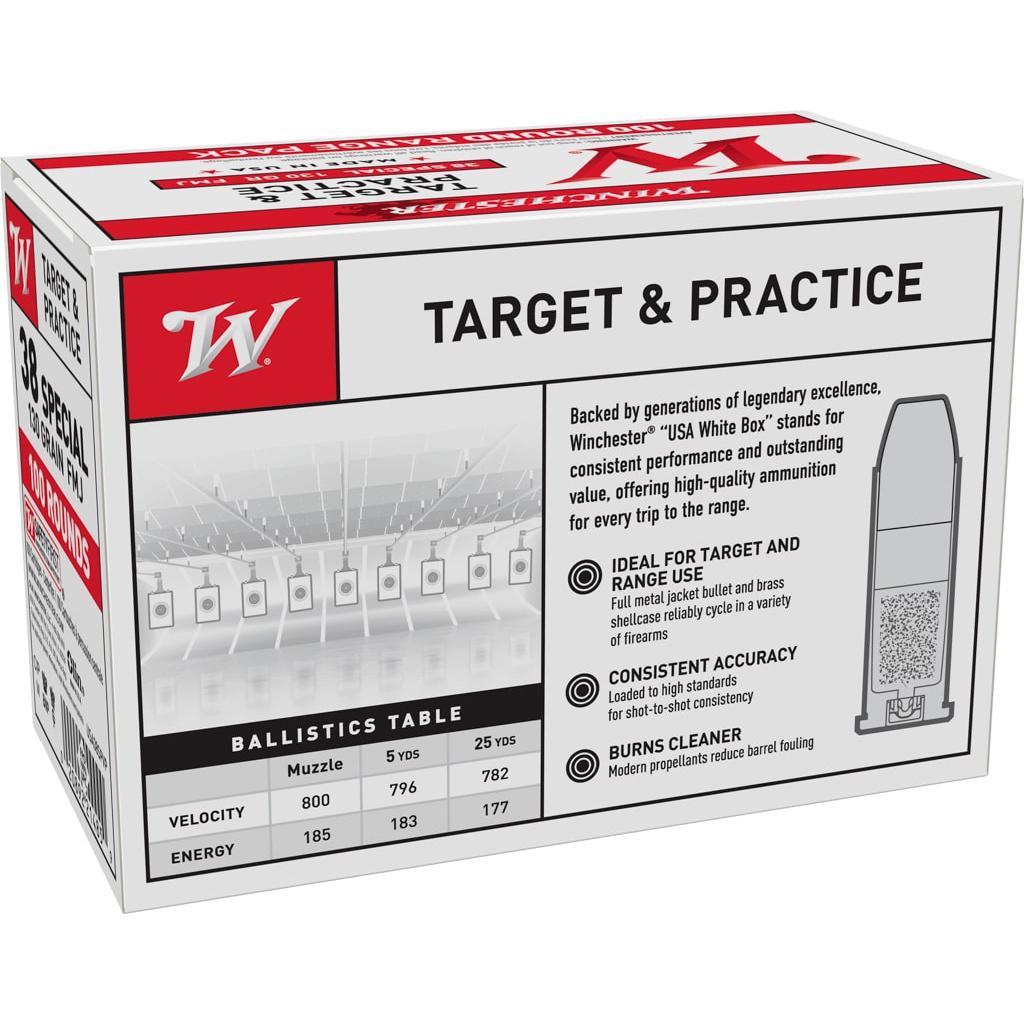 Winchester Target Handgun Ammunition .38 Spl 130 gr. FMJ-FP 800 fps 100/ct Picture of Winchester Ammunition WN GOV 38SP 130GR FMJ-FP 100/RD