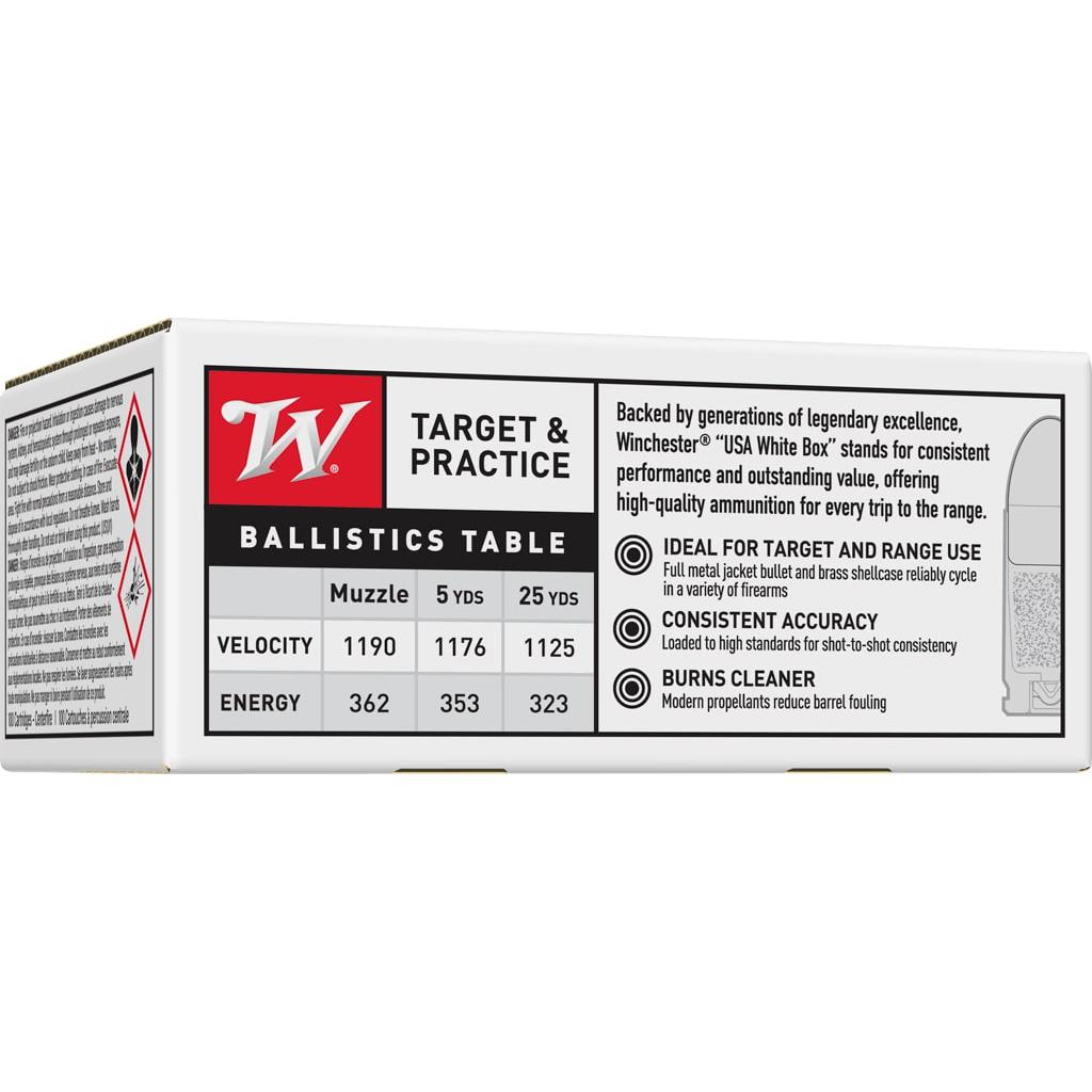 Winchester Target Handgun Ammunition 9mm Luger 115 gr. FMJ 1190 fps 100/ct Picture of Winchester Ammunition WN GOV 9MM 115 GR FMJ 100/BOX