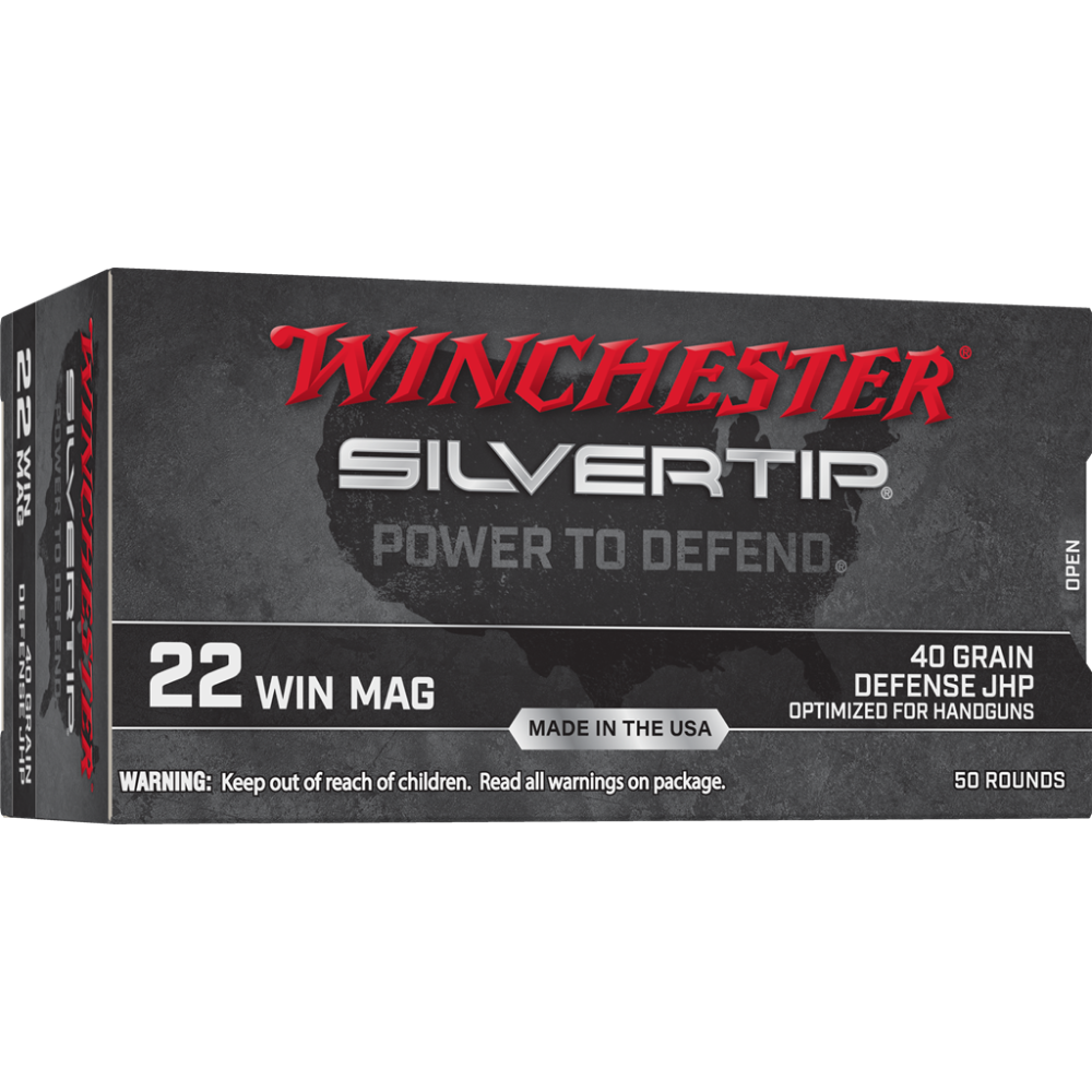 Winchester Silvertip Rimfire Ammunition .22 WMR 40 gr. JHP 1320 fps 50/ct Picture of Winchester Ammunition 22 WMR SILVERTIP 40 GR JHP 50 Rounds