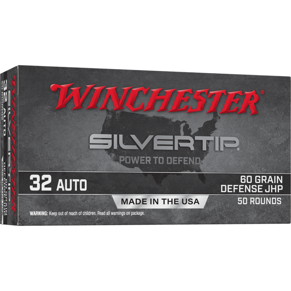 Winchester Silvertip Handgun Ammunition 32 Auto 60 gr. JHP 970 fps 50/ct Picture of Winchester Ammunition 32 AUTO SILVERTIP 60 GR JHP 50 Rounds