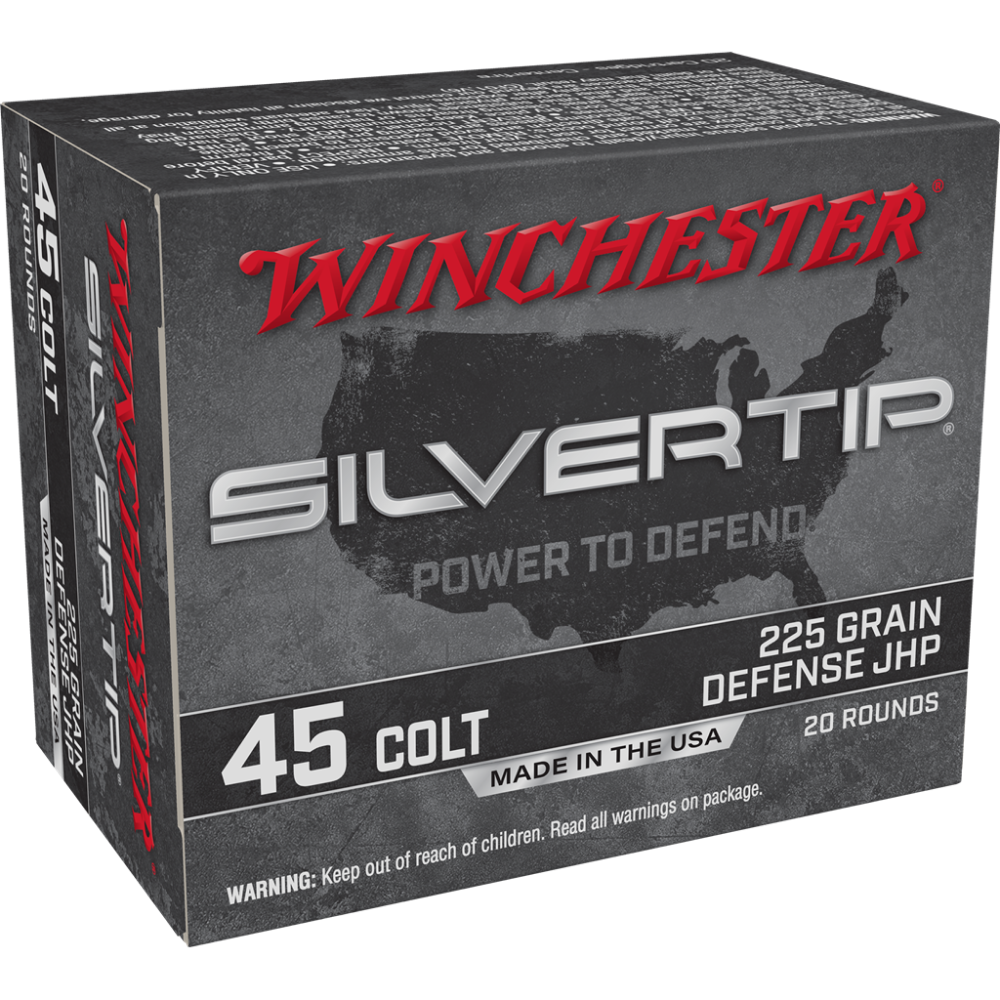 Winchester Silvertip Handgun Ammunition 45 Colt 225 gr. JHP 920 fps 20/ct Picture of Winchester Ammunition 45 COLT SILVERTIP 225 GR JHP 20 Rounds