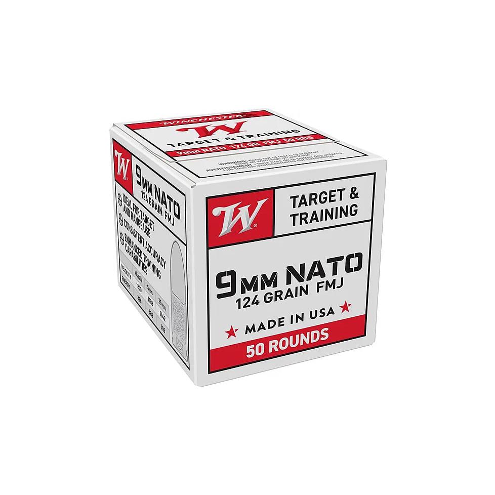 Winchester USA Target & Training NATO Handgun Ammunition 9mm Luger 124 gr. FMJ 1140 fps 50/ct Picture of Winchester Ammunition WN GOV 9MM 124GR FMJ NATO 50RD
