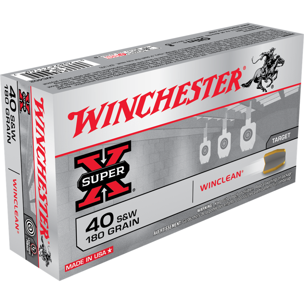 Winchester Super X WinClean Handgun Ammunition .40 S&W 180 gr. JSP 990 fps 50/ct Picture of Winchester Ammunition WINCLEAN 40S&W 180GR BRASS ENCLS. 50RD