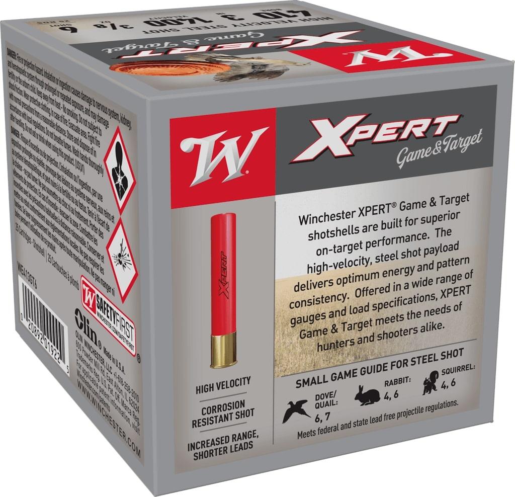 Winchester Xpert Steel Shotshells .410 ga 3" 3/8 oz 1400 fps #6 25/ct Picture of Winchester Ammunition G&T STEEL SHOT 410 3 3/8OZ #6 25