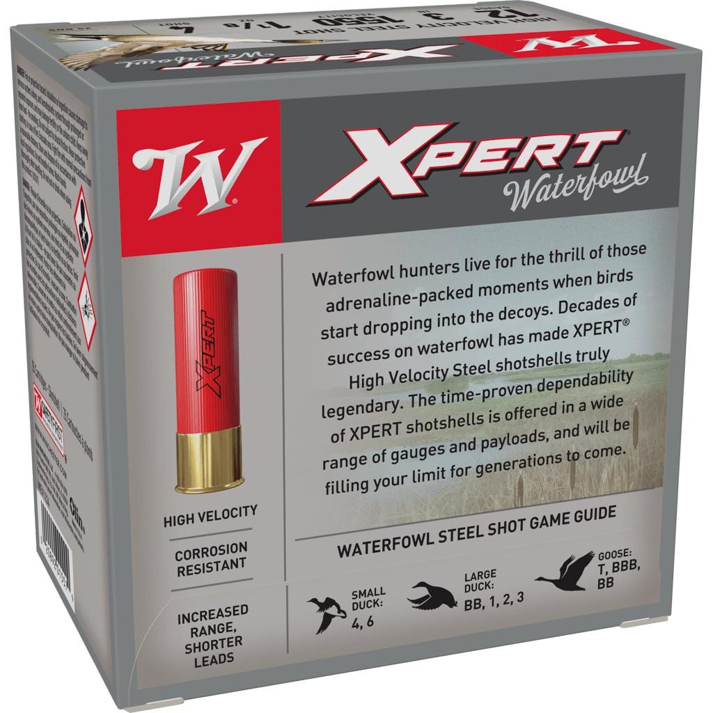 Winchester Xpert High-Velocity Steel Shotshells 12 ga 3" 1-1/8 oz 1550 fps #4 25/ct Picture of Winchester Ammunition XPT HV STL 12GA 3 1-1/8 OZ #4