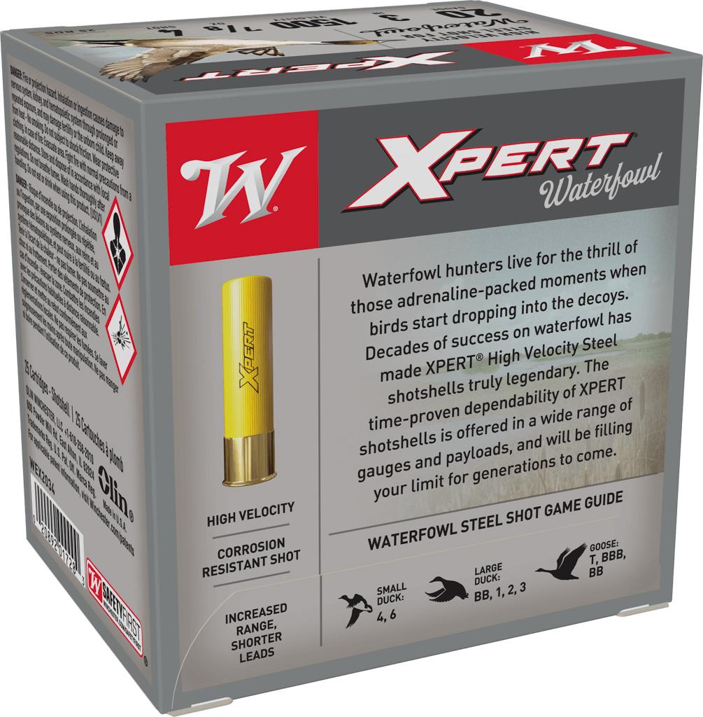 Winchester Xpert High-Velocity Steel Shotshells 20 ga 3" 7/8 oz 1500 fps #4 25/ct Picture of Winchester Ammunition XPT HV STEEL 20GA 3 7/8 OZ #4