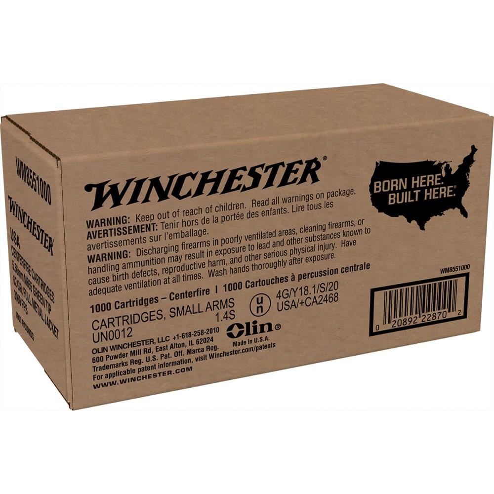 Winchester USA Lake City M855 Green Tip Rifle Ammunition 5.56mm 62 gr. FMJ 3060 fps 1000/ct (Bulk) Picture of Winchester Ammunition Lake City 5.56mm M855 Green Tip 62gr FMJ 1000 RD Loose Pack