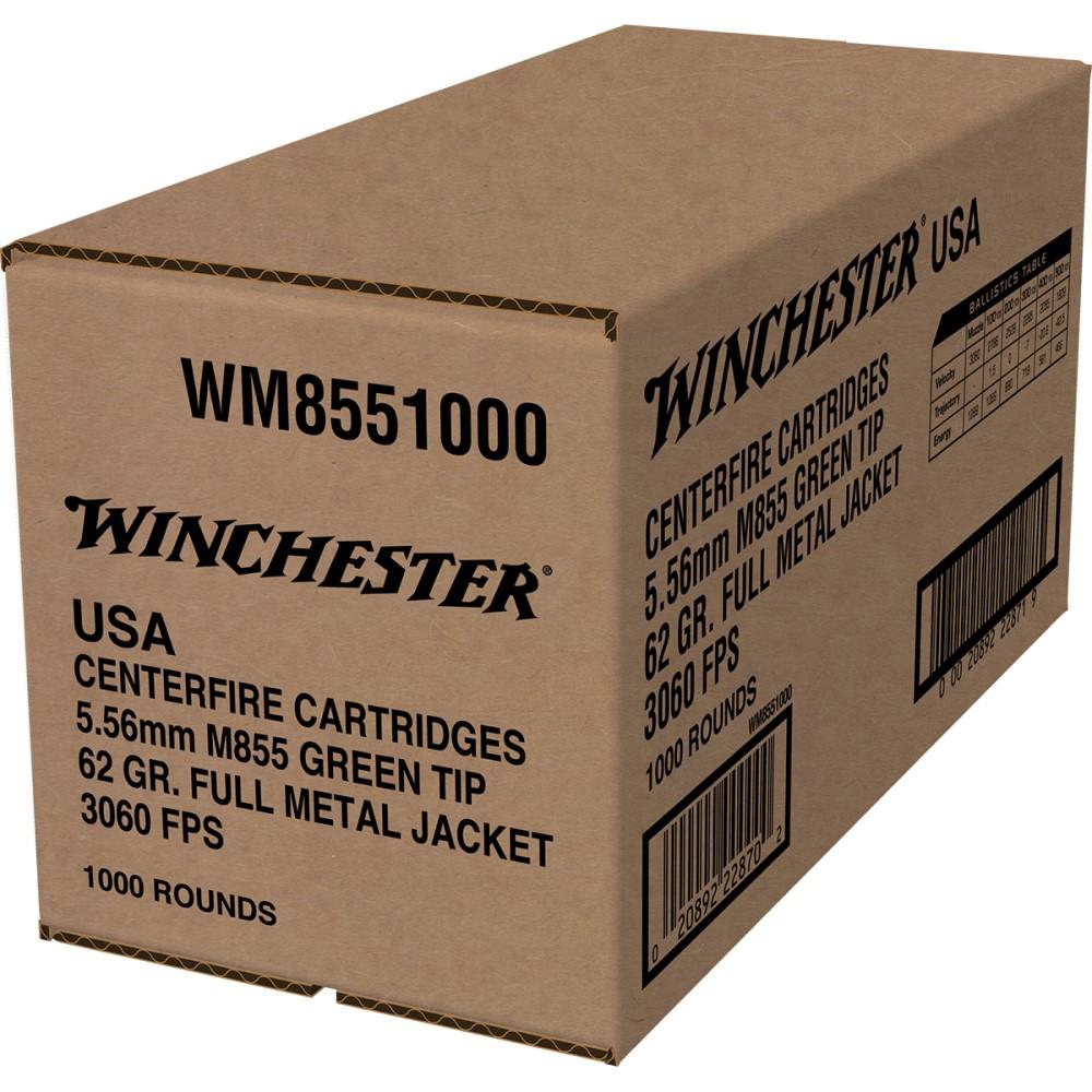 Winchester USA Lake City M855 Green Tip Rifle Ammunition 5.56mm 62 gr. FMJ 3060 fps 1000/ct (Bulk) Picture of Winchester Ammunition Lake City 5.56mm M855 Green Tip 62gr FMJ 1000 RD Loose Pack