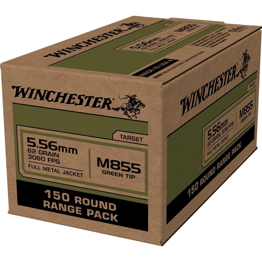 Winchester USA Lake City M855 Green Tip Rifle Ammunition 5.56mm 62 gr. FMJ 1255 fps 150/ct Picture of Winchester Ammunition Lake City 5.56mm M855 Green Tip 62gr FMJ 150 RD
