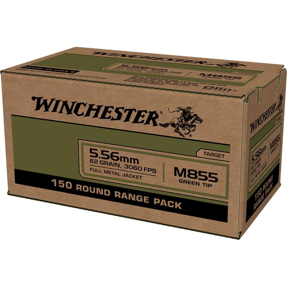 Winchester USA Lake City M855 Green Tip Rifle Ammunition 5.56mm 62 gr. FMJ 1255 fps 150/ct Picture of Winchester Ammunition Lake City 5.56mm M855 Green Tip 62gr FMJ 150 RD