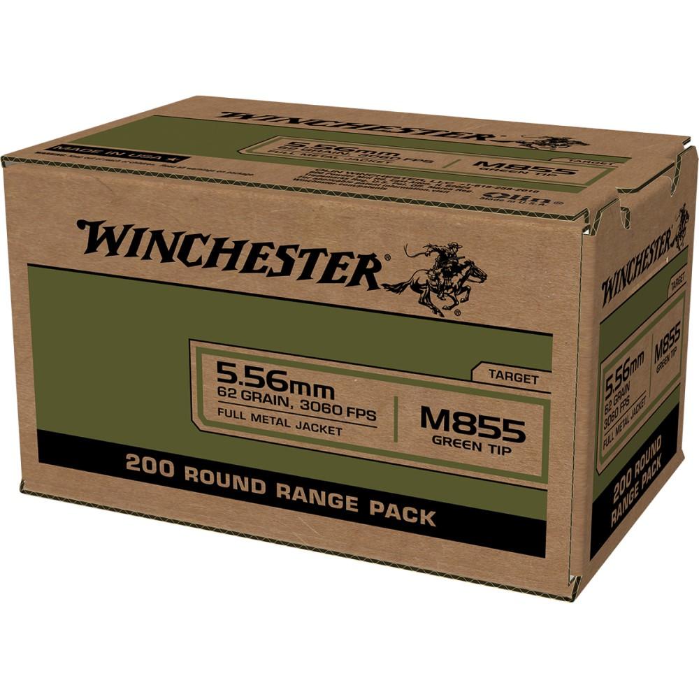 Winchester USA Lake City M855 Green Tip Rifle Ammunition 5.56mm 62 gr. FMJ 3060 fps 800/ct (4-200/ct boxes) Picture of Winchester Ammunition Lake City 5.56mm M855 Green Tip 62gr FMJ (4-200 RD Boxes) 800 RD Case