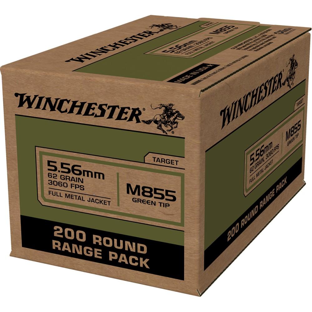 Winchester USA Lake City M855 Green Tip Rifle Ammunition 5.56mm 62 gr. FMJ 3060 fps 800/ct (4-200/ct boxes) Picture of Winchester Ammunition Lake City 5.56mm M855 Green Tip 62gr FMJ (4-200 RD Boxes) 800 RD Case