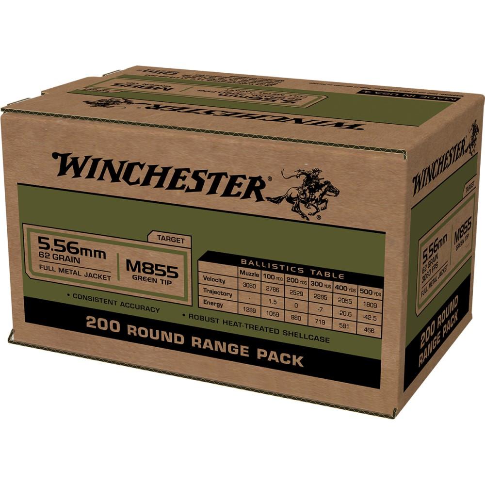 Winchester USA Lake City M855 Green Tip Rifle Ammunition 5.56mm 62 gr. FMJ 3060 fps 200/ct Picture of Winchester Ammunition Lake City 5.56mm M855 Green Tip 62gr FMJ 200 RD