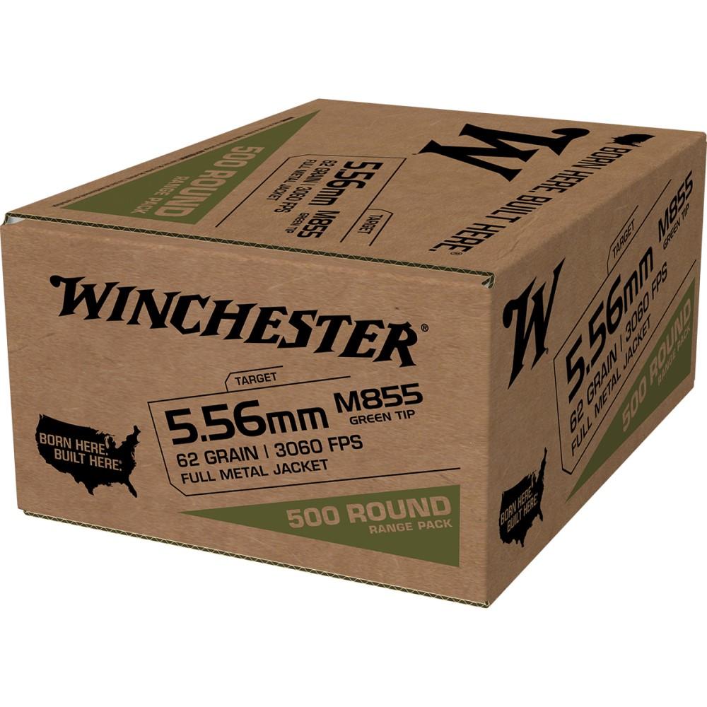 Winchester USA Lake City M855 Green Tip Rifle Ammunition 5.56mm 62 gr. FMJ 3060 fps 500/ct Picture of Winchester Ammunition Lake City 5.56mm M855 Green Tip 62gr FMJ 500 RD