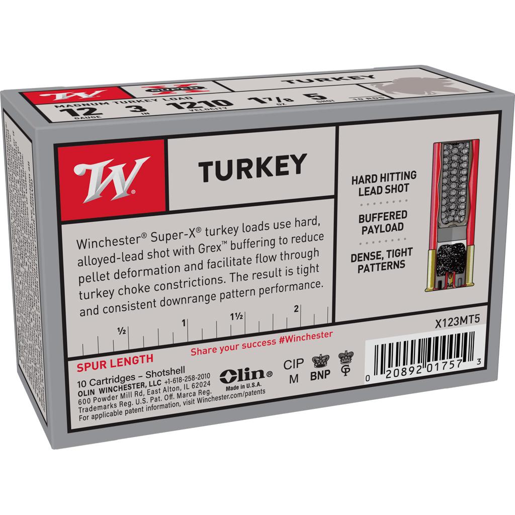 Winchester Super-X Turkey Loads Shotshells 12ga 3" 1-7/8 oz 1210 fps #5 10/ct Picture of Winchester Ammunition TURKEY 12GA 3" 1-7/8OZ #5 10/BOX