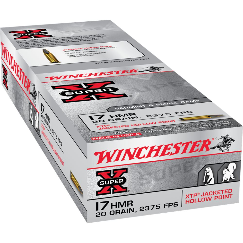 Winchester Super-X Rimfire Ammunition .17 HMR 20 gr. JHP 2375 fps 50/ct Picture of Winchester Ammunition 17 HMR 20GR. XTP 50RD. BOX