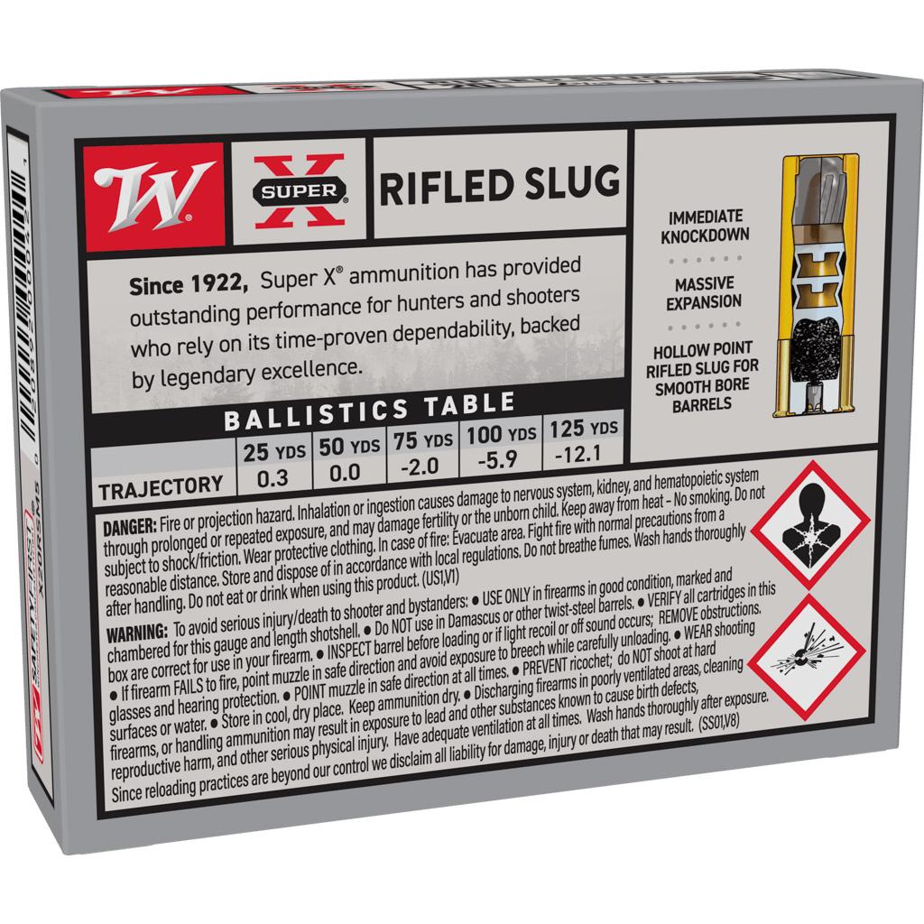 Winchester Super-X Rifled Slug Shotshells 20 ga 2-3/4" 3/4 oz 1600 fps Slug 5/ct Picture of Winchester Ammunition WIN. S/X RIFLED SLUG 20GA. 2 3/4" 3/4 OZ 1600 FPS 5 PK