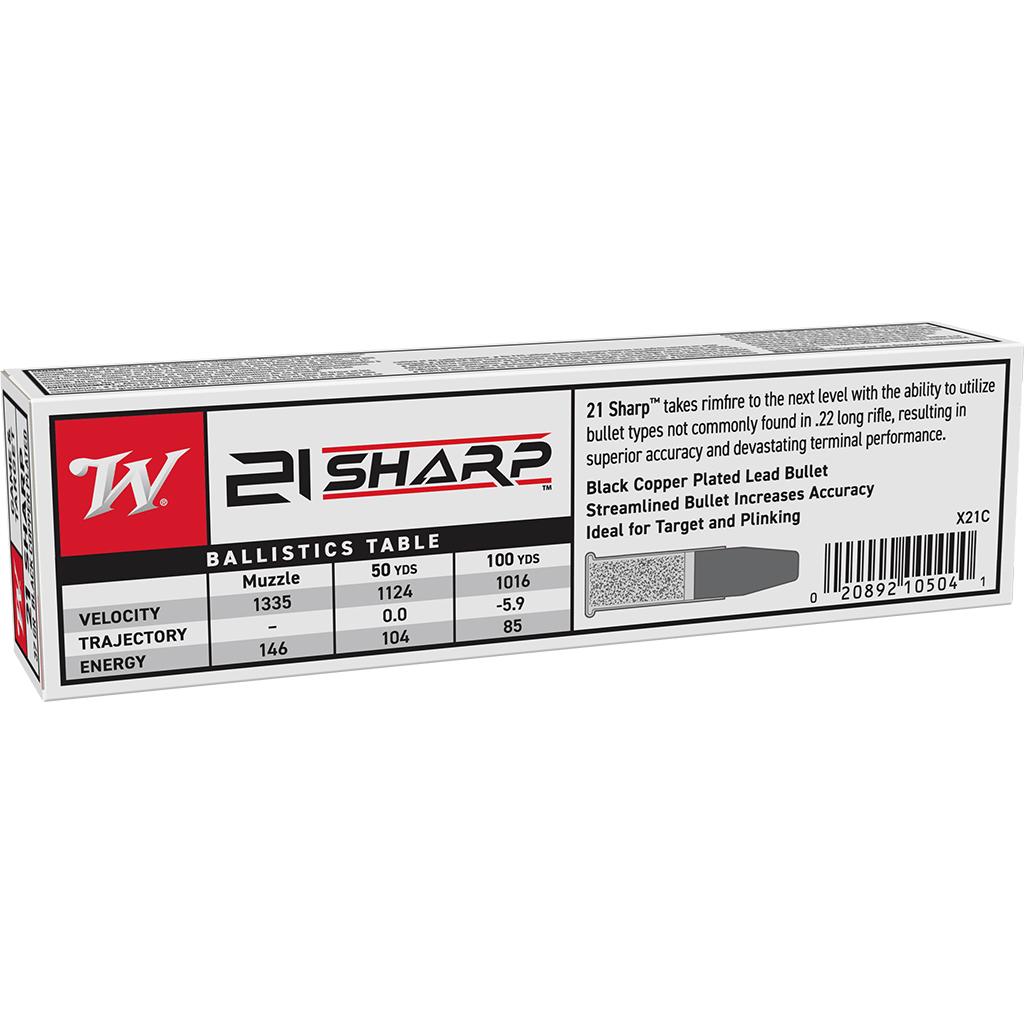 Winchester Game & Target Black Copper Plated Lead Rimfire Ammunition 21 Sharp 42gr FMJ 1335fps 100/ct Picture of Winchester Ammunition 21 SHARP 37gr Black Copper Plated 100/RD