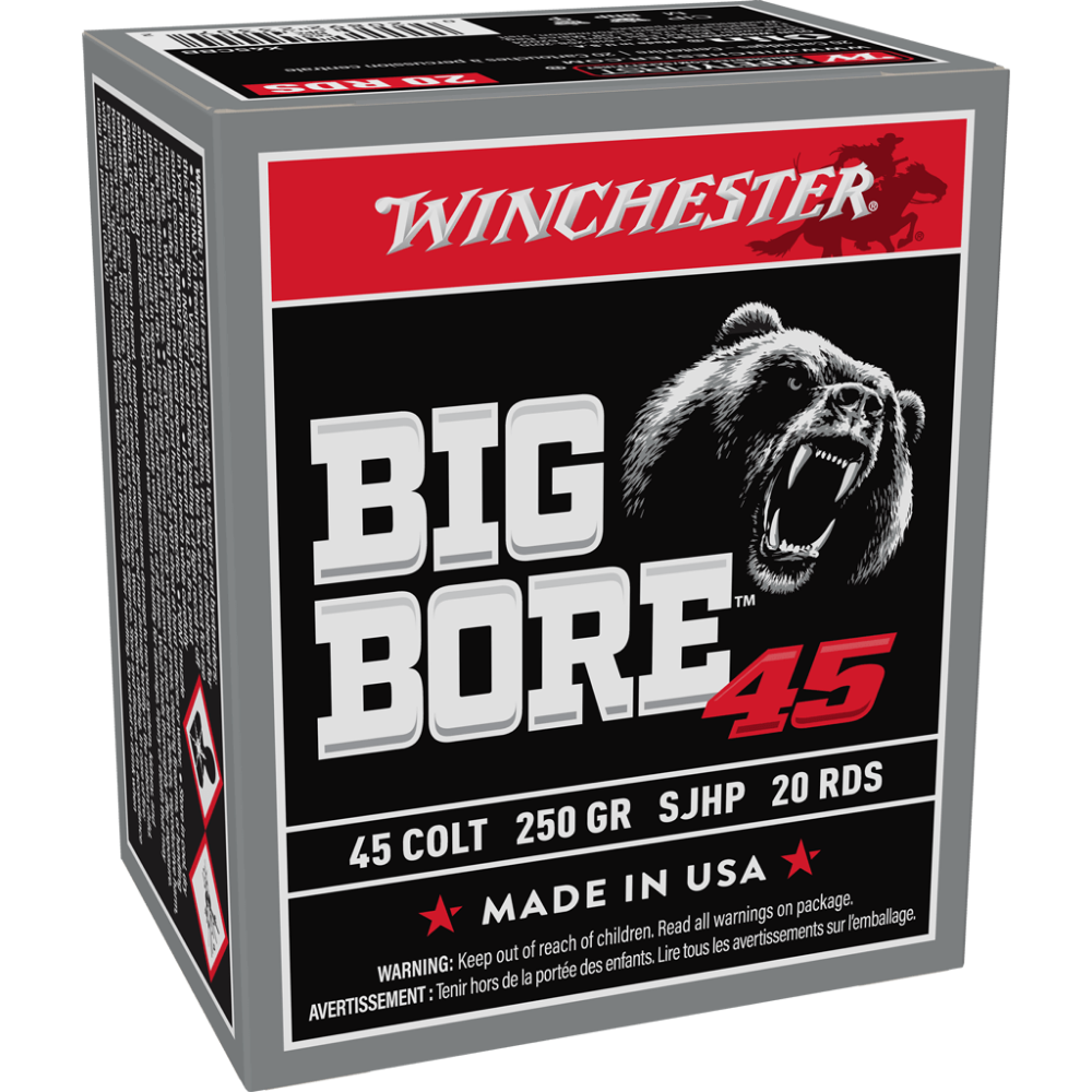 Winchester Big Bore Handgun Ammunition .45 Colt 250 gr. SJHP 845 fps 20/ct Picture of Winchester Ammunition WIN 45 COLT 250 JSP BIGBORE 20/RD