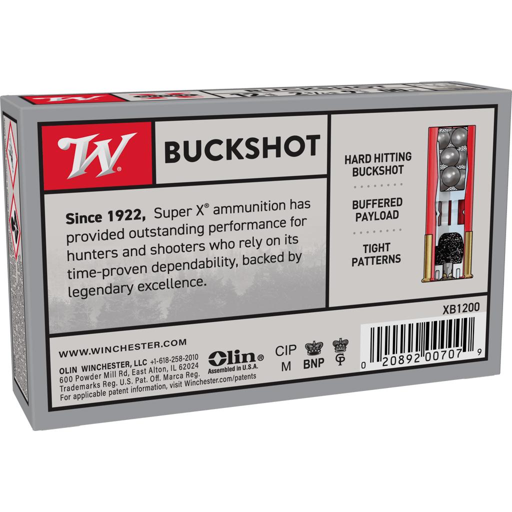 Winchester Super-X Buckshot Shotshells 12 ga 2-3/4" 1325 fps #00 5/ct Picture of Winchester Ammunition WIN S/X 12GA 2 3/4" 00 Buckshot 9-pellet 5RD