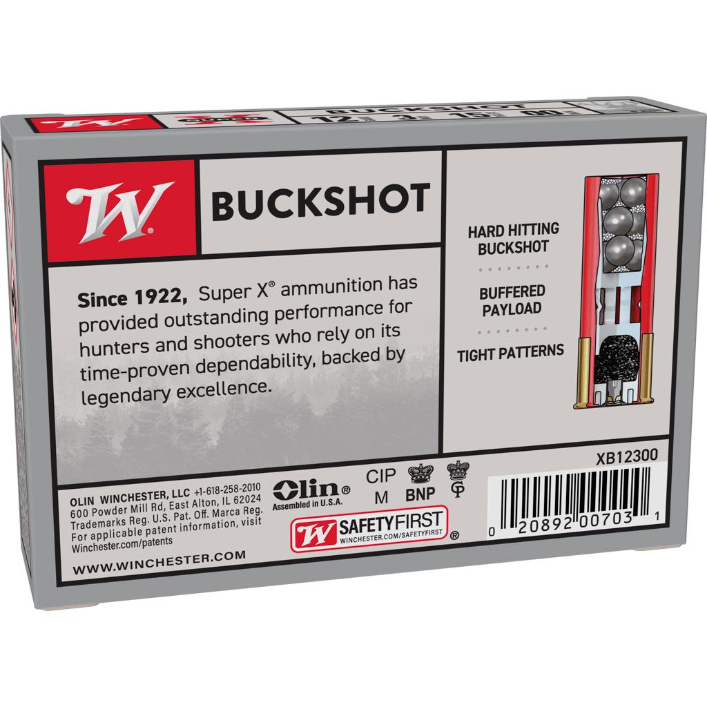 Winchester Super-X Buckshot Shotshells 12 ga 3" 1210 fps #00 5/ct Picture of Winchester Ammunition WIN S/X 12GA 3" 00 Buckshot 15-Pellet 5RD