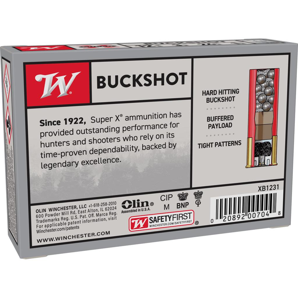 Winchester Super-X Buckshot Shotshells 12 ga 3" 1040 fps #1B 5/ct Picture of Winchester Ammunition WIN S/X 12GA 3" #1 Buckshot 24-Pellet 5RD