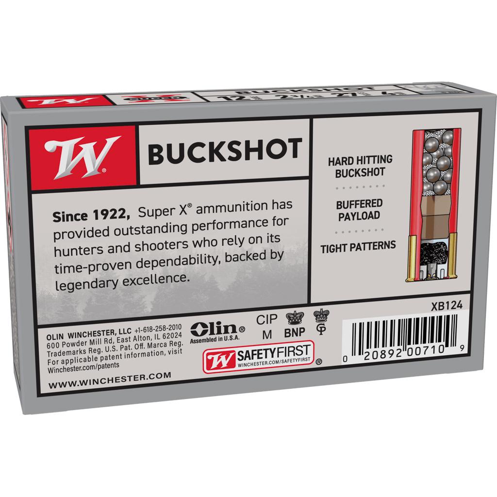 Winchester Super-X Buckshot Shotshels 12 ga 2-3/4" 1325 fps #4B 5/ct Picture of Winchester Ammunition WIN S/X 12GA 2 3/4" #4 Buckshot 27-pellet 5RD