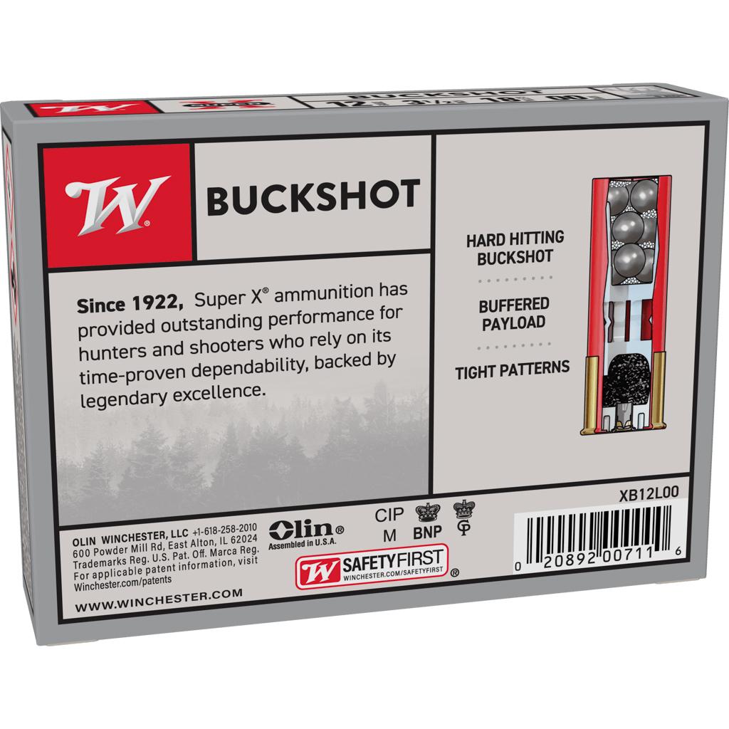 Winchester Super-X Buckshot Shotshells 12 ga 3-1/2" 1200 fps #00 5/ct Picture of Winchester Ammunition WIN S/X 12GA 3 1/2" 00 Buckshot 18-Pellet 5RD