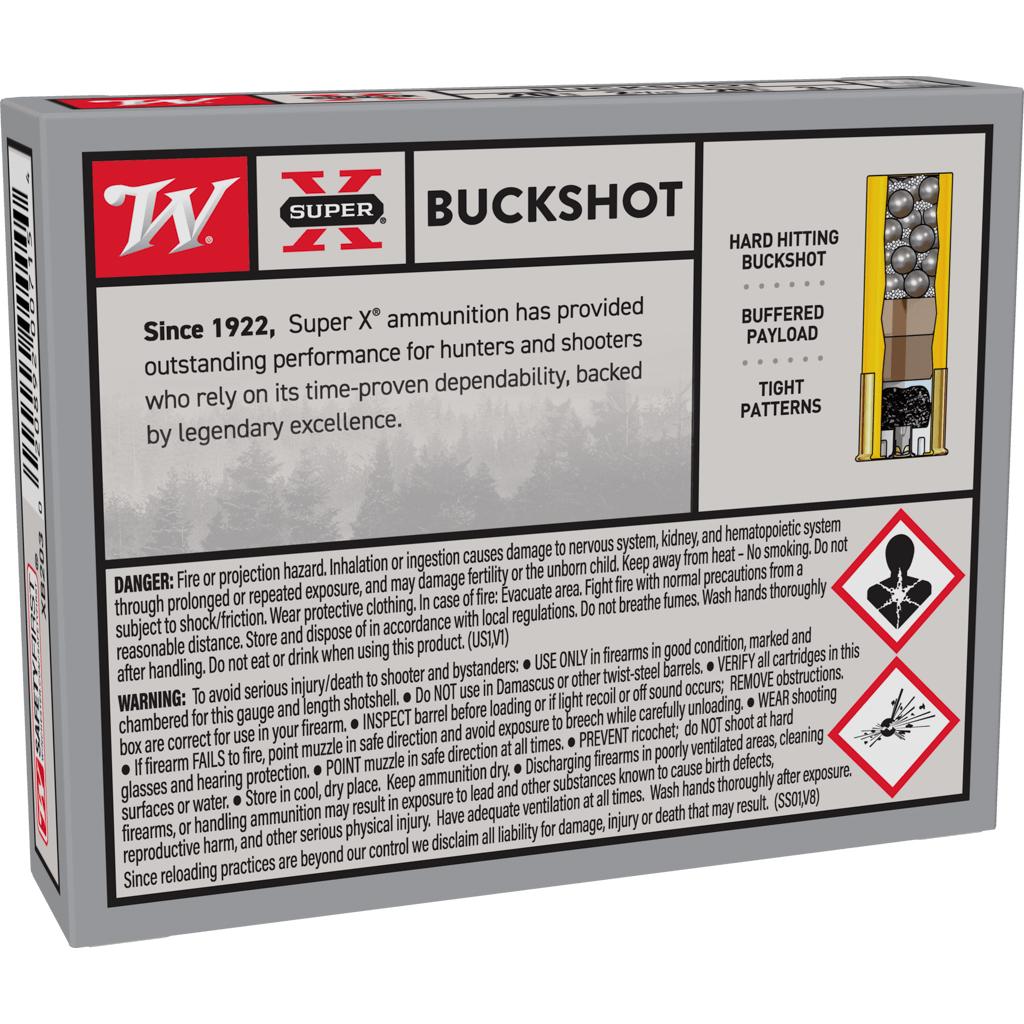Winchester Super-X Buckshot Shotshells 20 ga 2-3/4" 1200 fps #3B 5/ct Picture of Winchester Ammunition WIN S/X 20 GA 2-3/4" #3 Buckshot 20-pellet 5RD