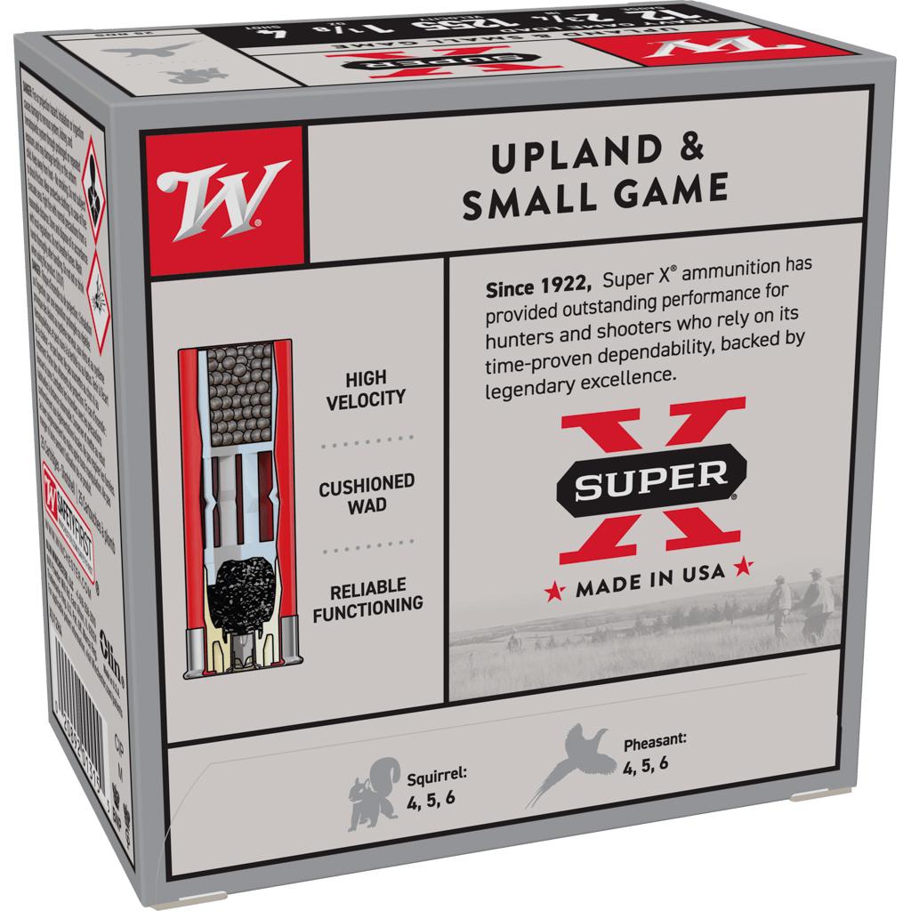 Winchester Super-X Heavy Game Shotshells 12 ga 2-3/4" 1-1/8 oz 1255 fps #4 25/ct Picture of Winchester Ammunition WIN 12GA 2-3/4" SUPER-X UPLAND HEAVY 1-1/1/8oz #4 25/RD