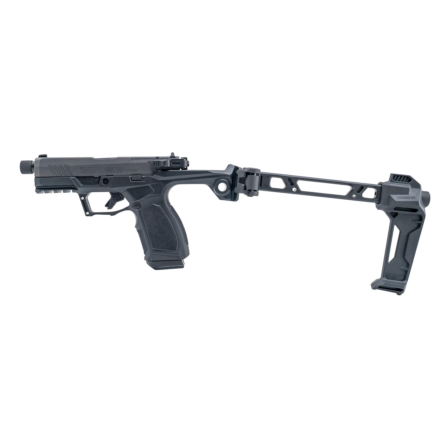 Taurus GX4 Strike Bravo Handgun 9mm Luge 10rd Magazines(2) 3.7" Threaded Barrel TORO SI Frame w/Brace Picture of Taurus International Inc. Taurus GX4 CR 9MM 3.7" N.THR BK 2x10RD TORO SI Frame w/ Brace