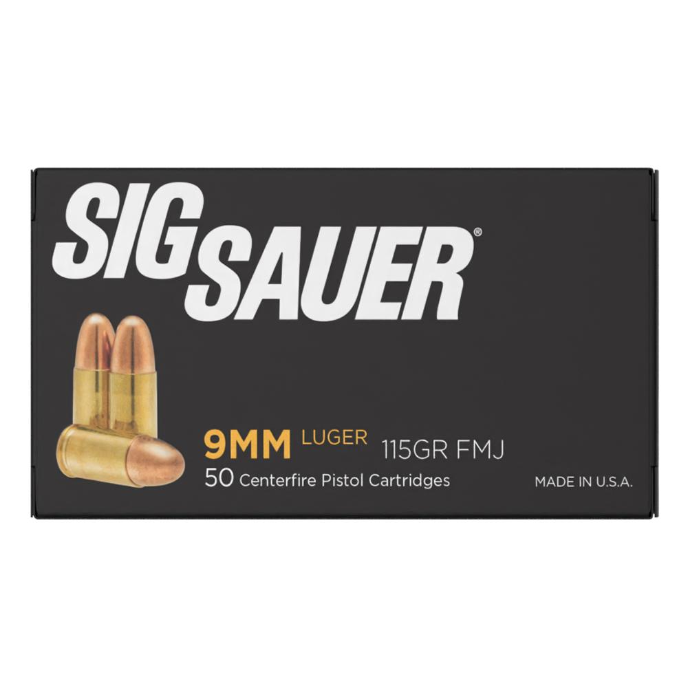 Sig Elite Performance Handgun Ammunition 9mm Luger 115 gr FMJ 1185 fps 50/ct Picture of Sig Sauer AMMO BALL 9mm 115GR 50RD BX