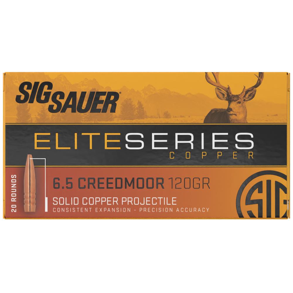 Sig Sauer Elite Hunting Rifle Ammunition 6.5mm Creedmoor 120 gr HT 20/ct Picture of Sig Sauer AMMO 6.5 CREEDMOOR 120GR ELITE HUNTING HT BOX/20