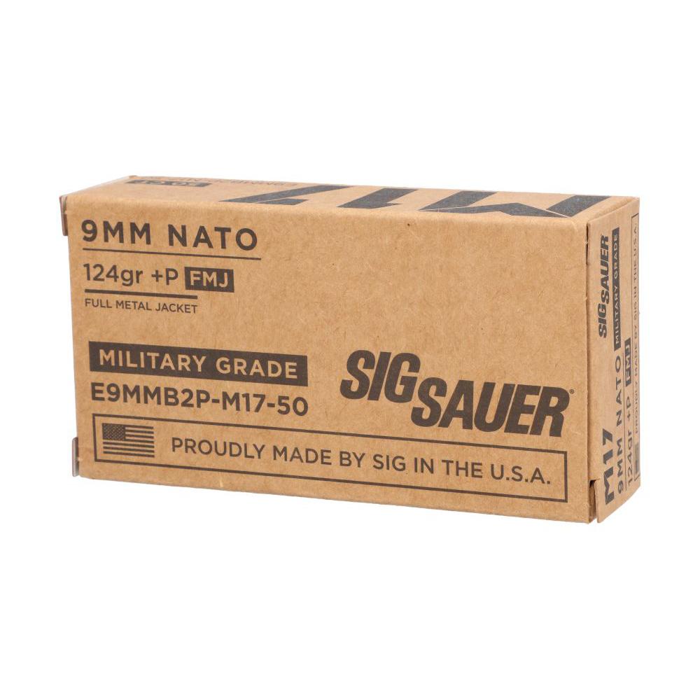 Sig Sauer Elite Ball M17 Handgun Ammunition 9mm Luger 124 gr+P FMJ 1198 fps 50/ct Picture of Sig Sauer AMMO 9MM +P 124GR ELITE BALL M17 FMJ BOX/50