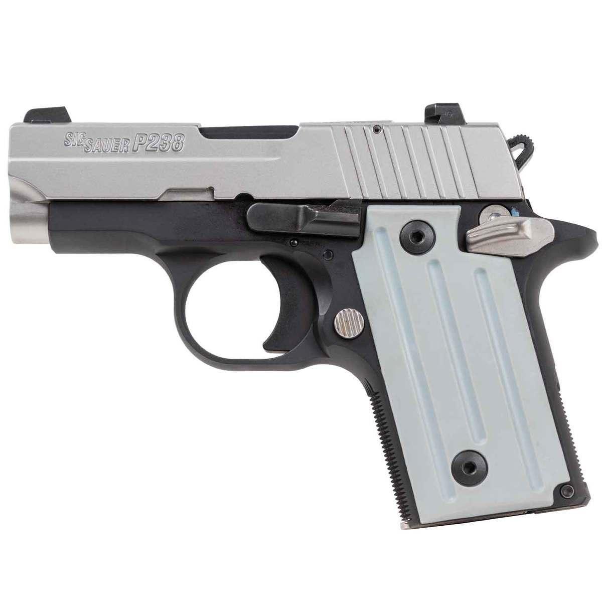 Sig Sauer P238 Handgun 380 ACP 6rd Magazine 2.7" Barrel Black and Silver CA Compliant Picture of Sig Sauer P238 380ACP 2.7IN BLK/SS SAO SIGLITE POLY GRIP 1-6RND CA COMP