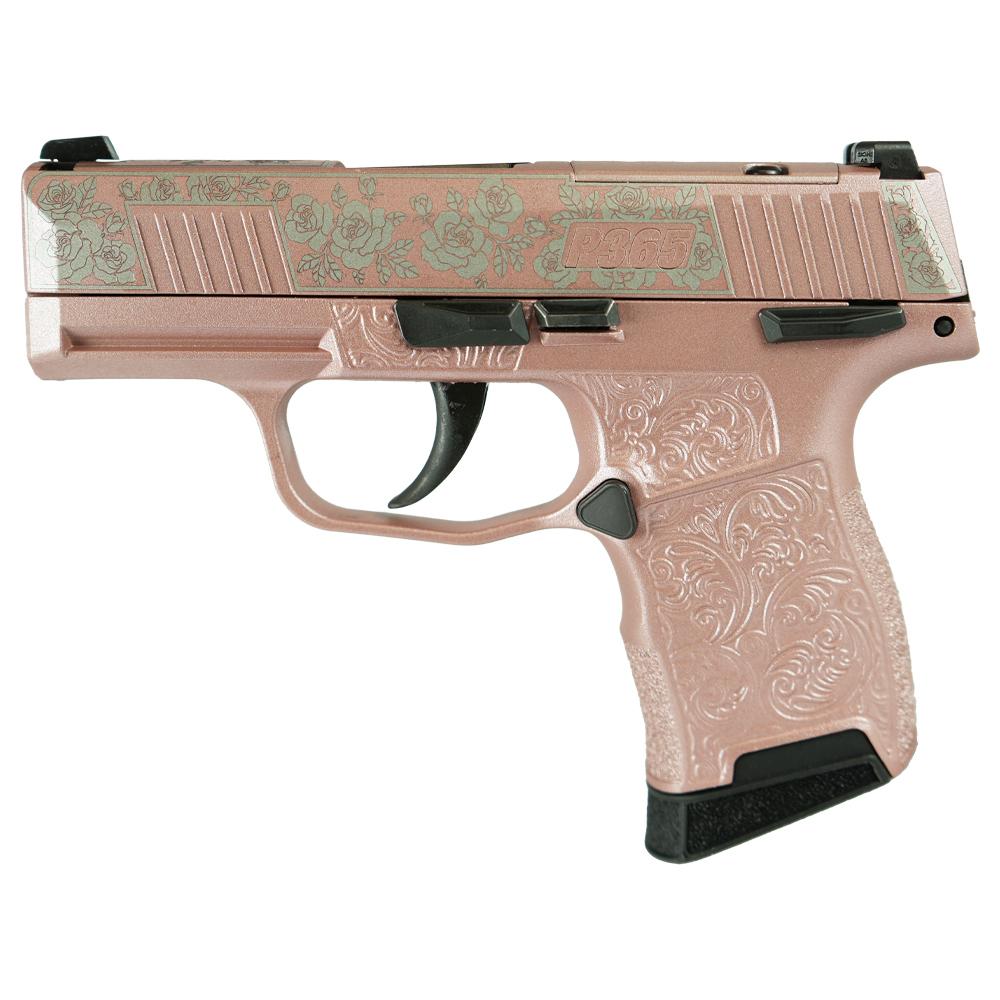 Sig Sauer Exclusive "Rose Gold N Roses" P365-380 Handgun 380 Auto 10rd Magazine 3.1" Barrel Black Manual Safety Picture of Sig Sauer Sig P365-380-BSS-MS Nitron Pistol Full Rose Gold Roses