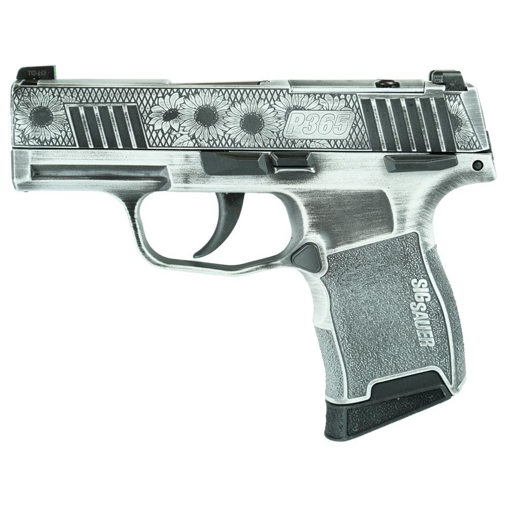 Sig Sauer Exclusive P365-380 "Sun Flower" Handgun 380 Auto 10rd Magazine 3.1" Barrel Black Manual Safety Picture of Sig Sauer Sig P365-380-BSS-MS Nitron Pistol Sunflower