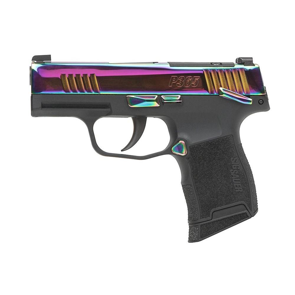 Sig Sauer P365 380 Rainbow Handgun .380 ACP 10rd Magazines (2) 3.1" Barrel Black with Rainbow Slide Picture of Sig Sauer Sig P365 380ACP Rainbow (2) 10rd Mags