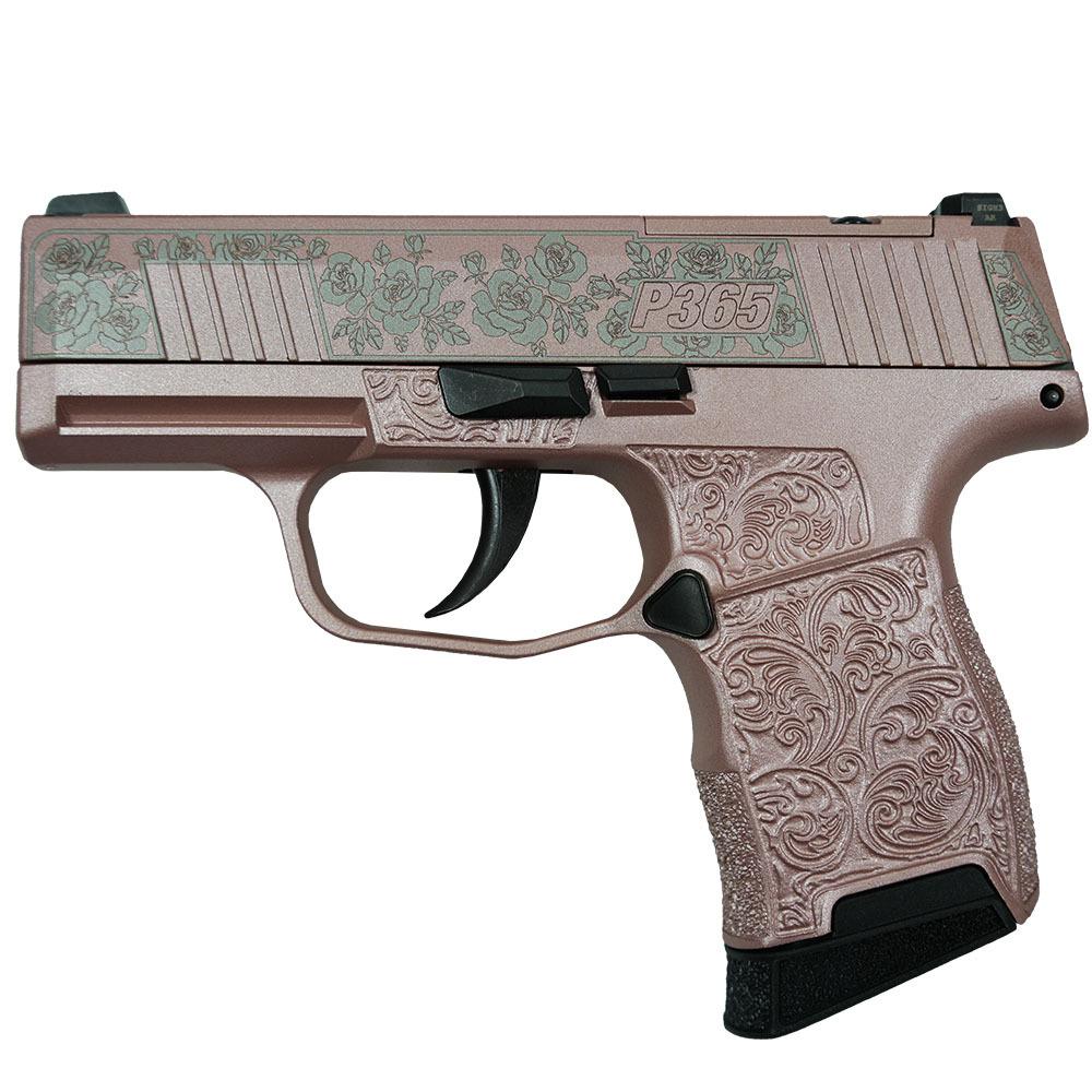 Sig Sauer "Guns & Roses Rose Gold" P365 Optic Ready Handgun 9mm Luger 10rd Magazines(2) 3.1" Barrel X-RAY 3 Sights Picture of Sig Sauer P365 9MM 3.1 BLK STRIKR XRAY3 OPTIC READY 2 MAGS-Roses Rose Gold