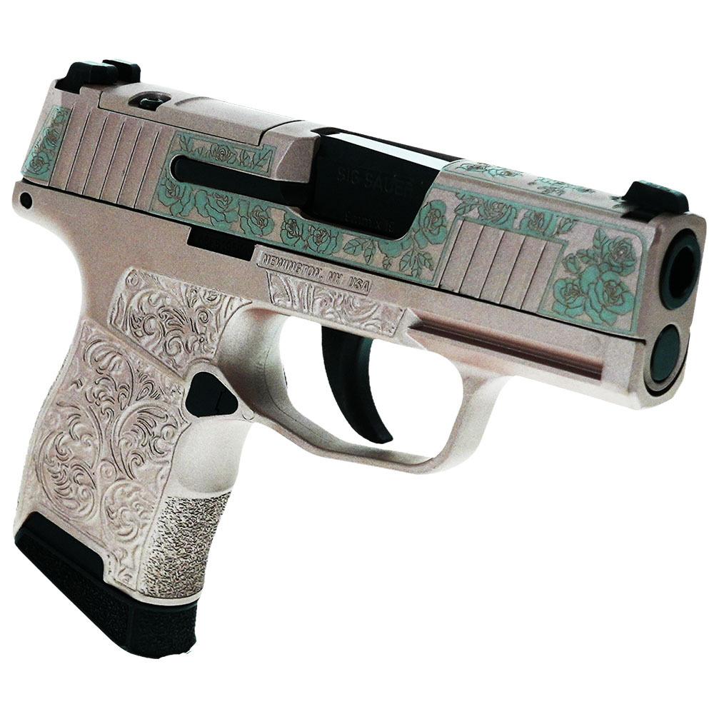 Sig Sauer "Guns & Roses Rose Gold" P365 Optic Ready Handgun 9mm Luger 10rd Magazines(2) 3.1" Barrel X-RAY 3 Sights Picture of Sig Sauer P365 9MM 3.1 BLK STRIKR XRAY3 OPTIC READY 2 MAGS-Roses Rose Gold