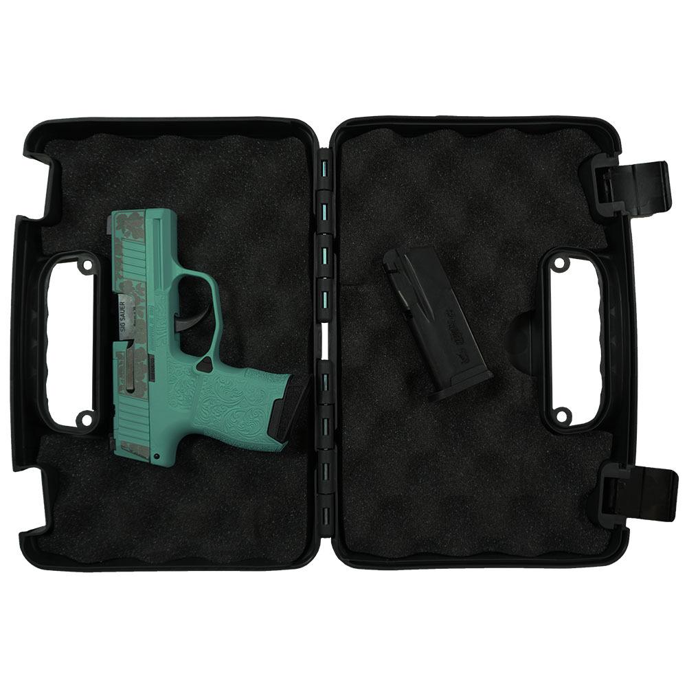 Sig Sauer "Gun & Roses-Robin's Egg Blue" P365 Optic Ready Handgun 9mm Luger 10rd Magazines(2) 3.1" Barrel X-RAY 3 Sights Picture of Sig Sauer P365 9MM 3.1 BLK STRIKR X-RAY3 OPTIC READY 2 MAGS-Roses Robins Egg Blue