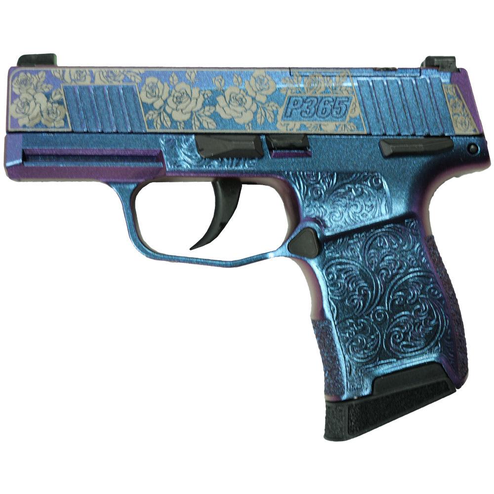 Sig Sauer "Gun & Roses-Mongoose Purple" P365 Optic Ready Handgun 9mm Luger 10rd Magazines(2) 3.1" Barrel X-RAY 3 Sights Picture of Sig Sauer P365 9MM 3.1 BLK STRKR XRAY3 OPTIC READY 2MAG-GUNS&ROSES MONGOOS PRPL