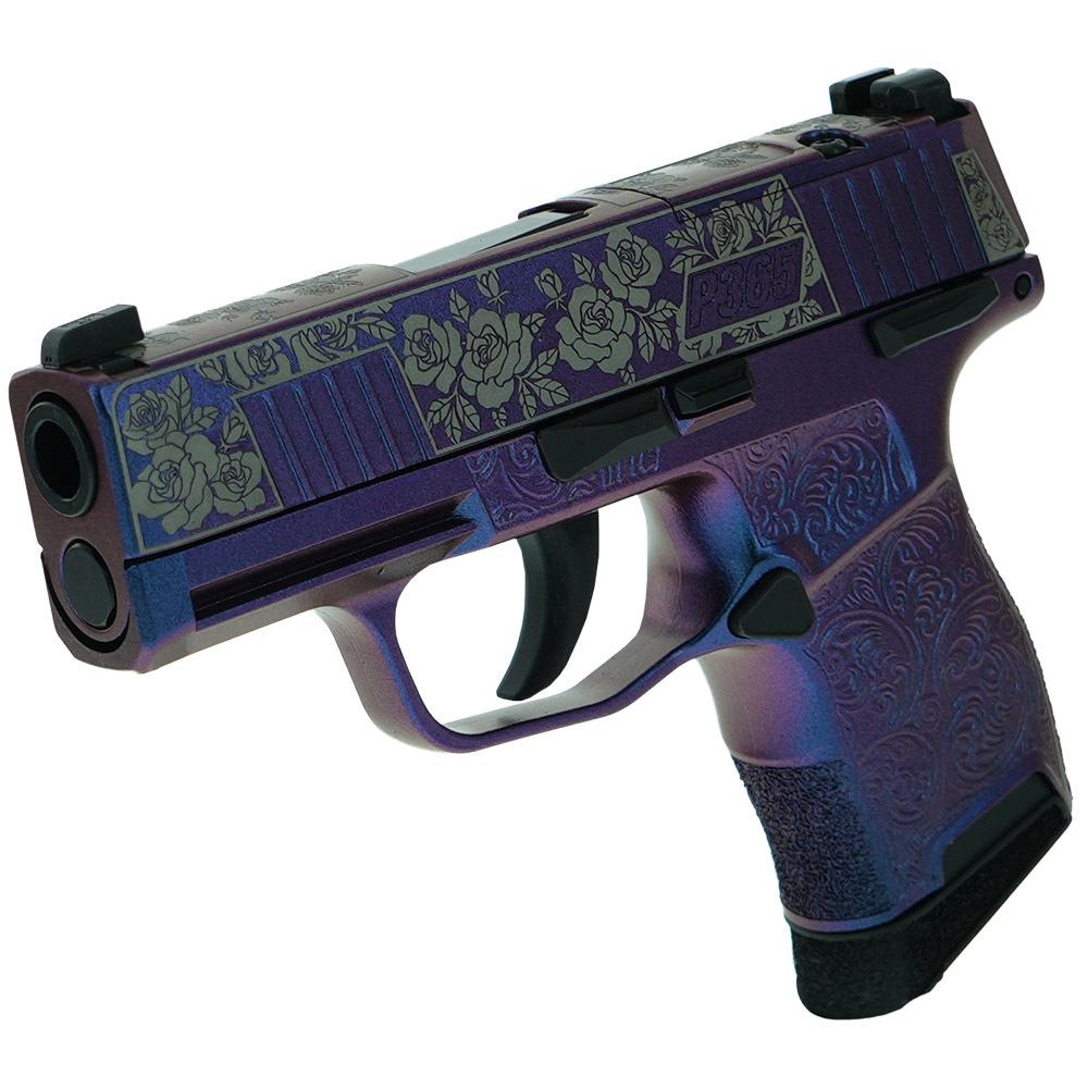 Sig Sauer "Gun & Roses-Mongoose Purple" P365 Optic Ready Handgun 9mm Luger 10rd Magazines(2) 3.1" Barrel X-RAY 3 Sights Picture of Sig Sauer P365 9MM 3.1 BLK STRKR XRAY3 OPTIC READY 2MAG-GUNS&ROSES MONGOOS PRPL
