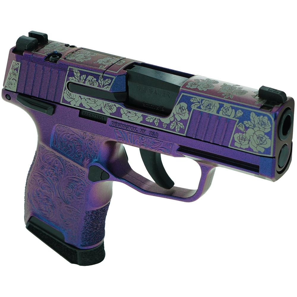 Sig Sauer "Gun & Roses-Mongoose Purple" P365 Optic Ready Handgun 9mm Luger 10rd Magazines(2) 3.1" Barrel X-RAY 3 Sights Picture of Sig Sauer P365 9MM 3.1 BLK STRKR XRAY3 OPTIC READY 2MAG-GUNS&ROSES MONGOOS PRPL