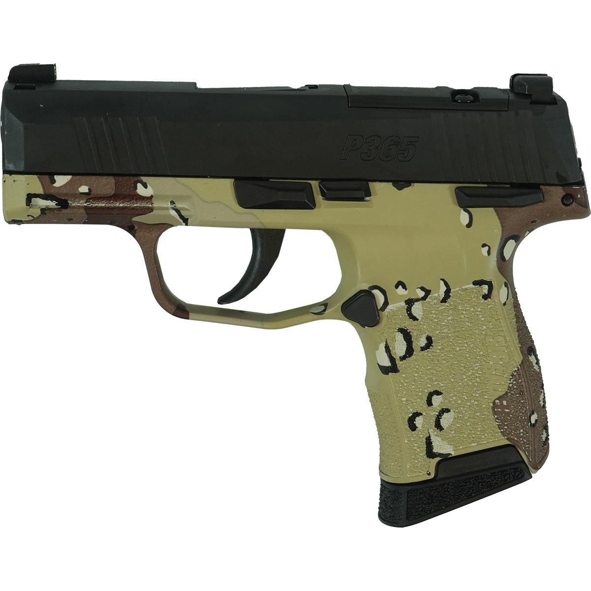Sig Sauer P365 Custom "Chocolate Chip Hydro Dip Frame" Handgun 9mm Luger 10rd Magazines 3.1" Barrel Black Slide Picture of Sig Sauer P365 9MM 3.1IN STRIKER Blk Base Frame & Slide Chocolate Chip Hydro Dip