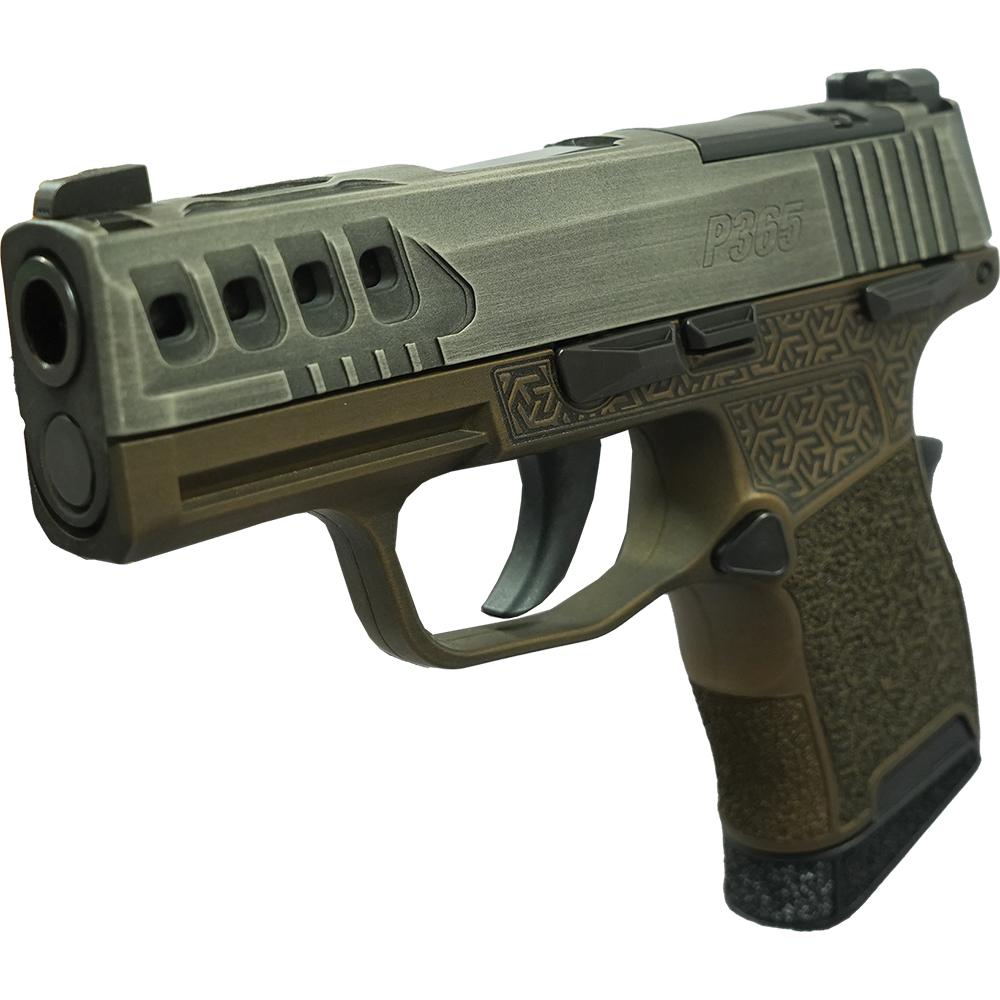 Sig Sauer P365 "Gold Bug"Distressed Gray/Brown OR Handgun 9mm Luger 10rd Magazines(2) 3.1" Barrel X-RAY 3 Sights Manual Safety Picture of Sig Sauer P3659MM 3.1INSTRIKER X-RAY 310RDOPTIC RDYMAN.SAF Dist Grey/BrownGrip