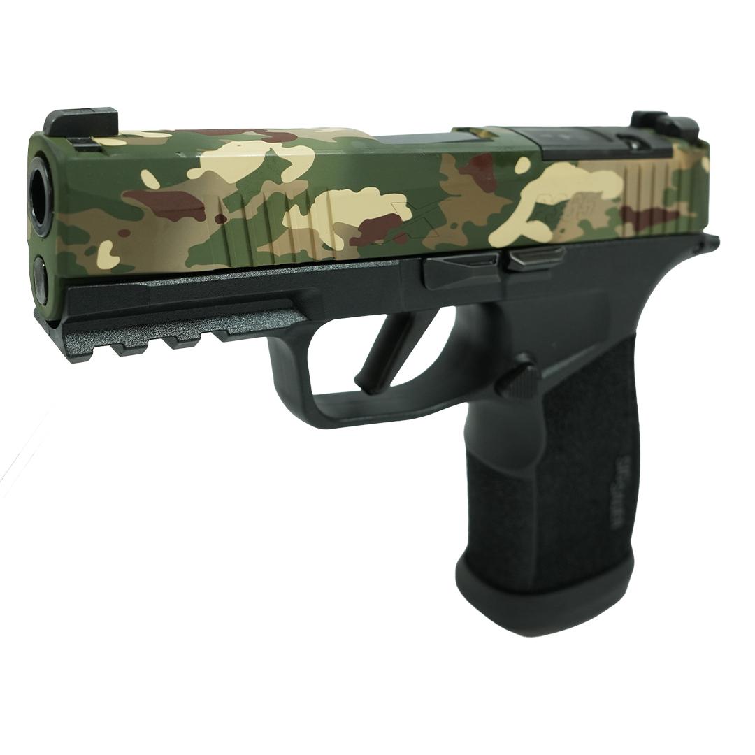 Sig Sauer P365 "MuiltiCam" XMACRO TACOPS Handgun 9mm Luger 17rd Magazines(4) 3.7" Barrel Black Grip Picture of Sig Sauer SIG P365 XMACRO TACOPS 9MM 3.7" Brl - (4) 17rd Steel Mags-MultiCam